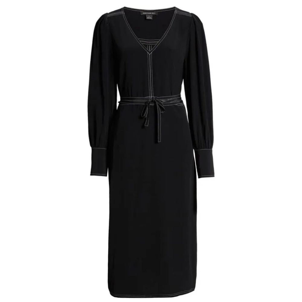 Something Navy Side Slit Midid Dress Black With Contrasting Stitching Size XXS